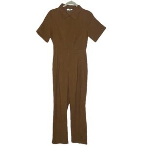 Gilli Jumpsuit Women Size Small Brown Corduroy Short Sleeve Zip Front Utility